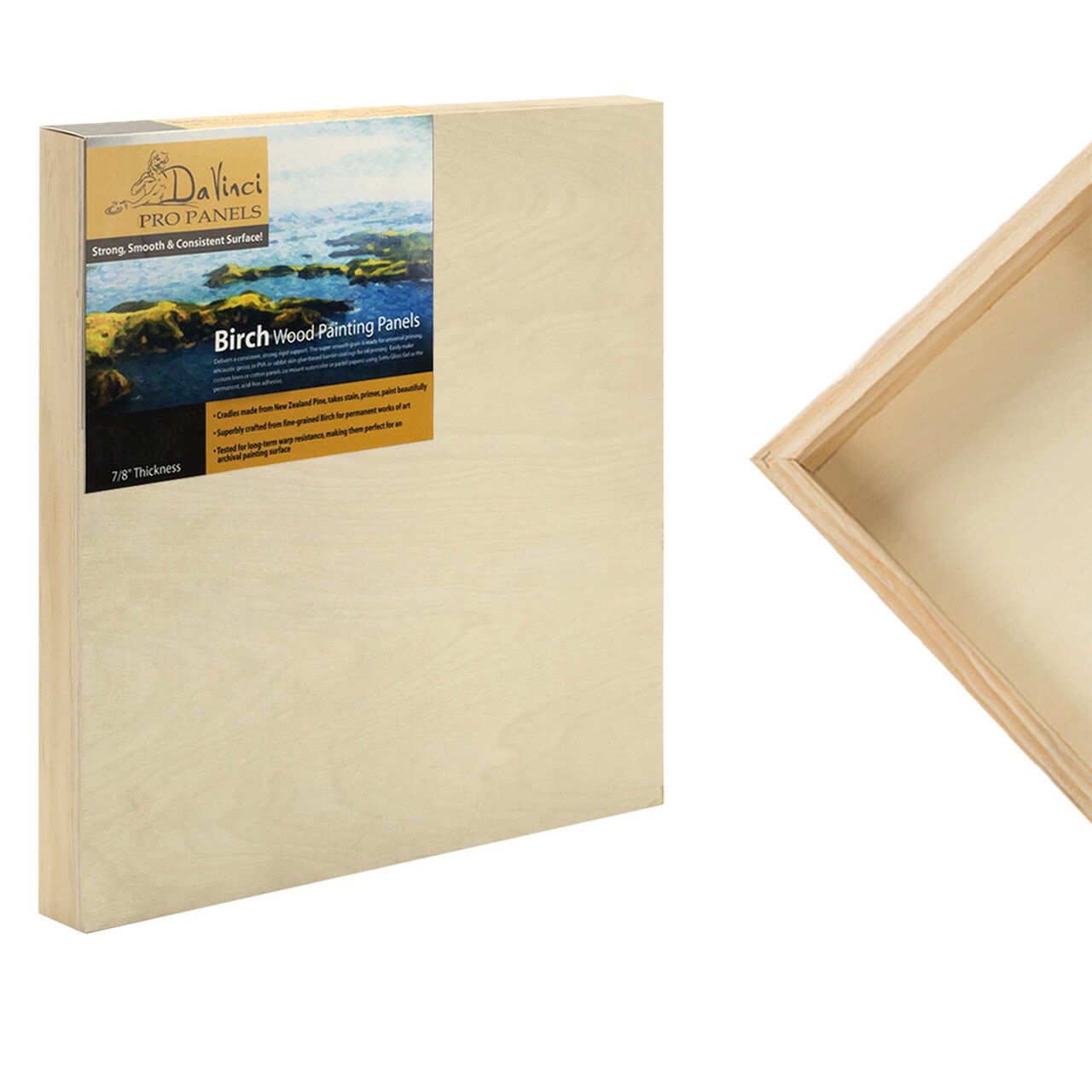 Da Vinci Pro Birch Wood Panel 7/8" Deep – 12x12" - 4 Pack - Fine Textured, Warp Resistant, Lightweight & Rigid – Perfect for Mounting Sanded Pastel or Watercolor Paper, Linen or Canvas